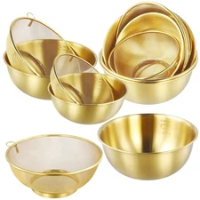 6PCS Stainless Steel Colander Set, 1.2Qt 2Qt and 3Qt Capacity Gold Stainless ...