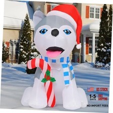 4 FT Christmas Inflatables Dog Outdoor Decorations Blow Up Husky Dogs Holding