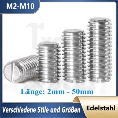 Gewindestifte Schlitz DIN 551 Edelstahl V2A Madenschrauben M2 M2.5 M3 M4 M5 -M10