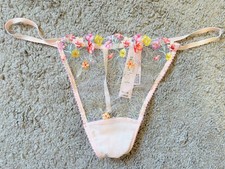 NWT VICTORIA'S SECRET MESH FLORAL APPLIQUE DREAM ANGELS V-STRING PANTY - XL