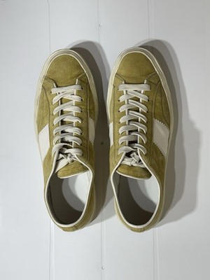 TOM FORD Men's Low Top Suede Lace-Up Sneakers Green/White Logo Accent