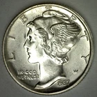 1937 S Mercury Silver Dime BU 10c Toned Coin San Francisco Uncirculated 10-Cents