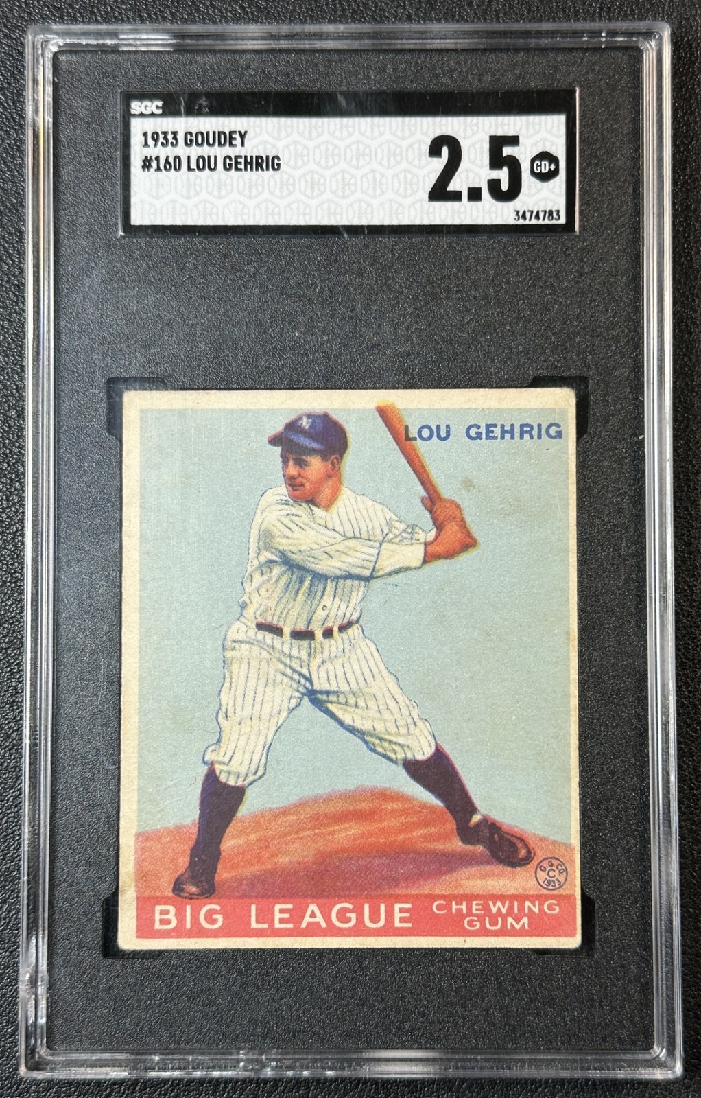 LOU GEHRIG SGC 2.5 1933 GOUDEY R319 #160 ROOKIE CARD RC YANKEES GOOD +
