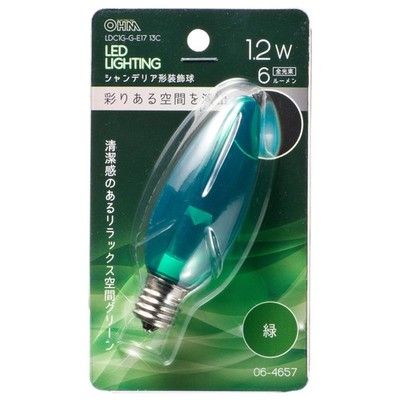 Ohm Electric Led Light Bulb, Chandelier Type, E17/1.2W, Green/Clear, Ldc1G-G-E1_