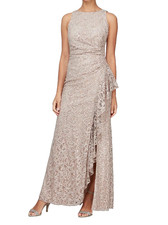 Alex Evenings Women's Long Dress Sleeveless Cascade Ruffle w/Front Slit Buff 16