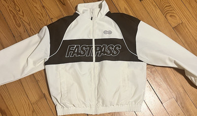 Bershka FASTPASS Herren Windbreaker Jacke Weiß Braun M mit Reißverschluss