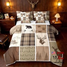 Rustic Cabin Deer Comforter Set with Sheets Size Kids Full Brownish and Beige