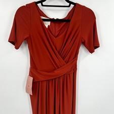 BHLDN Rust Orange Surplice Maxi Dress Short Sleeve Bridesmaid Gown US 0 Formal