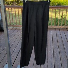 Vintage Carlisle Sport Womans Sz 10 Wool Black Dress Pants Gold Accent Pleated