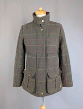 Joules Size 12 Brown Heather Check Tweed Field Coat Jacket Wool Blend