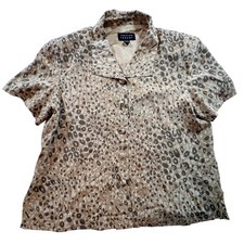Spenser Jeremy Silk Leopard Print Shirt Women 16 Short Sleeve Button Down Blouse