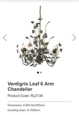 Chandelier Ceiling Light 6 Arm Distressed Gold Leaf Dia 980 mm H 820 H 1560 mm