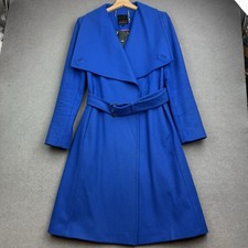 TED BAKER Coat Size 3 UK 12 Blue MADIGAN Wrap Long Wool Cashmere Belted Jacket