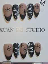 Press On Nails Large Almonds Matte colors black and white christmas themed
