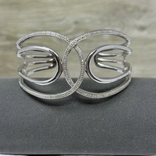 BR Sun Silver Tone Rhinestone Interlocking Cuff Bracelet 7.5 Inch