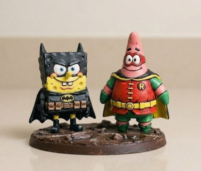 Spongebob Batman Patrick Robin Figure Custom HandPainted DC Comic Art Toy Mashup
