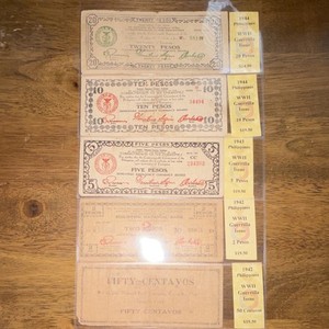 WWII Philippine Guerrilla Emergency Banknotes 1942-1944 20 10 5 2 50