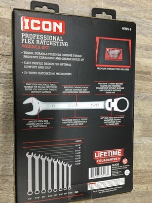 ICON WRFS-8 PROFESSIONAL FLEX RATCHETING WRENCH SET 8 PIECE SAE