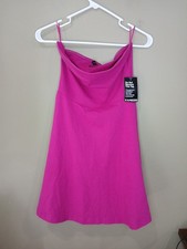 Express Pink Small Petite Strapless Cotton Dress Above The Knee Fit Flare Pull O