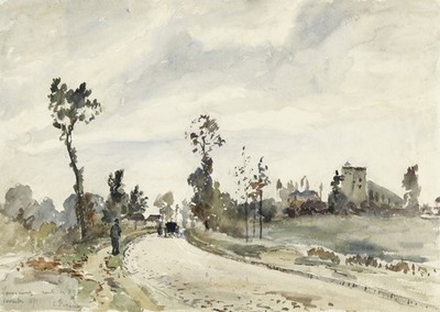 Aquarell-Wandkunst mit ruhiger Landstraße