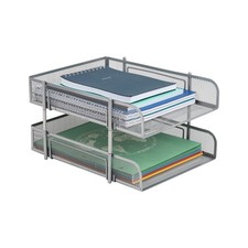 Stackable Tray, Desktop Organizer, File Storage, Office, Metal Mesh, 2 Pc, Si...