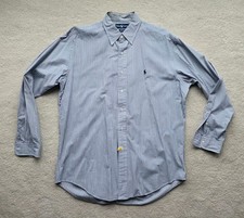 RALPH LAUREN Men  s 100 Cotton Yarmouth LS Blue Striped Button-Down Shirt 16 34