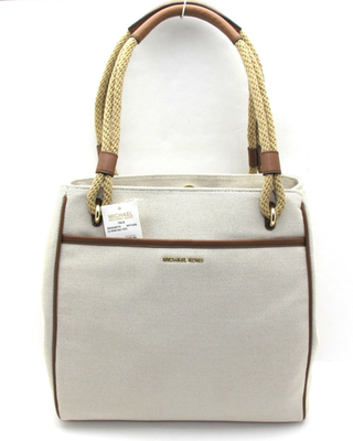 NWT MICHAEL KORS TALIA Lg Canvas Grab Bag Tote Shoulder/Hobo Natural Luggage