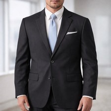 Stafford Essentials Men Solid Black 2-Button Blazer Sport Coat Suit Jacket 44R