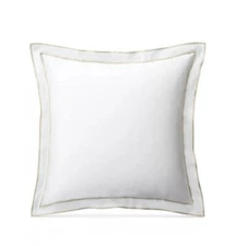 RALPH LAUREN Spencer Sateen Border Cotton Euro Pillow Sham White/ Flax $135