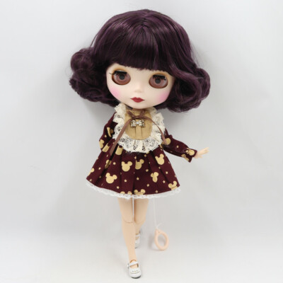 12'' Factory blythe Doll BJD Short red purple mix bob hair matte face joints body