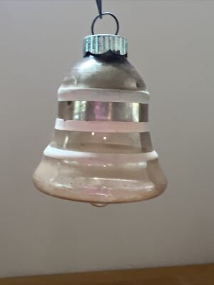 Vintage 2  Shiny Brite Mercury glass BELL Christmas ornament w/ Stripes