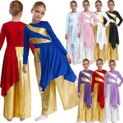 Kids Girls Jumpsuit Trousers Dancewear Palazzo Bodysuit Lyrical