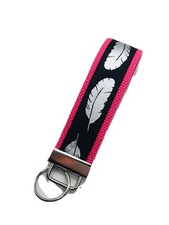 Key Fob Hand Made, Black/ Pink/ key chain/ Silver Leaf Ribbon Handmade/wristlet