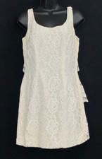 Vintage 1970s white lace mini dress, casual wedding sleeveless tiered summer