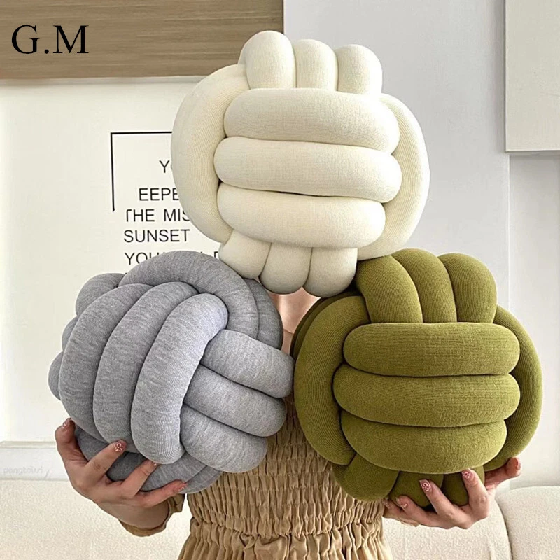 Soft Round Handmade Knotted Sofa Pillow Velvet Plush Stuffed
