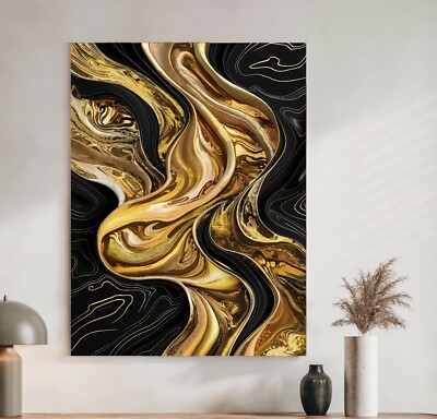 XX LEINWAND BILDER BIS 160x120x5 ABSTRAKTE WELLEN 3D KUNST SCHWARZ GOLD MODERN