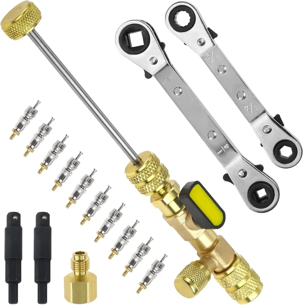 Valve Core Remover Installer Tool & HVAC Service Wrench with Hex Bit