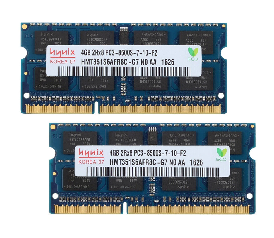 Hynix 8G 2x 4GB RAM DDR3 PC3-8500 1066MHz 204pin Unbuffered SODIMM Laptop~Memory - Image 2 of 4