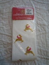 1 Pair Girls White Size 12-14 Christmas Holiday Decorative Gold Reindeer Tights