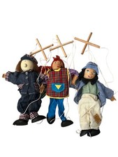 Set Of 3 Wooden Marionette String Puppets 2 Boys And A Girl Puppet Show 13-14.5  