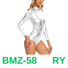 speerise Womens Shiny Metallic Long Sleeve Dance Gymnastics Leotard Bodysuit, XS