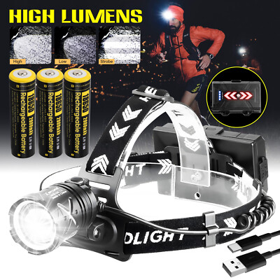 High Lumens Powerful LED Headlamp USB Rechargeable Zoomable Waterproof Headlight
