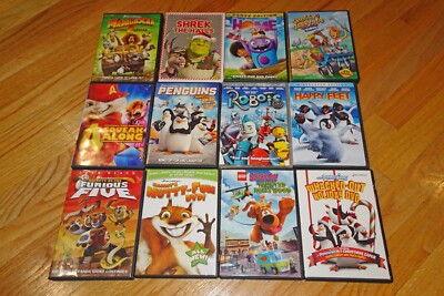 12 Children's DVDs (Madagascar, Shrek, Penguins, Shaggy