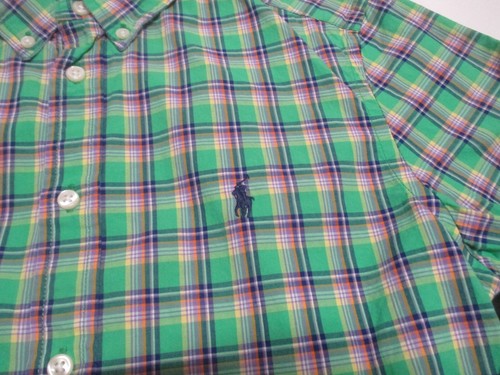 BOYS RALPH LAUREN GREEN BLUE PLAID BUTTON DOWN DRESS SHIRT SIZE L 14 16 - Picture 2 of 2