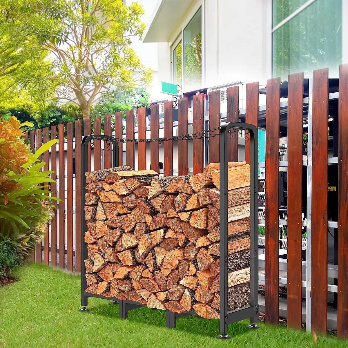 4FT Firewood Log Rack Outdoor Heavy Duty Metal Fire Wood Holder