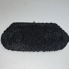 Walborg Black Beaded Evening Bag Purse Clutch Made in Belgium by Hand Vintage