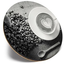 Round Single Coaster  - BW - Coffee Beans Latte Cafe Shop  #41986