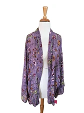 New PURE ENERGY  Purple Floral Lightweight COVER UP TOP 3/4 Sleeve 3X Plus 22/24
