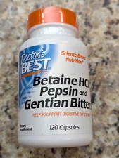 Doctor's Best Betaine HCl Pepsin & Gentian Bitters 120 Capsules exp: 01/2026
