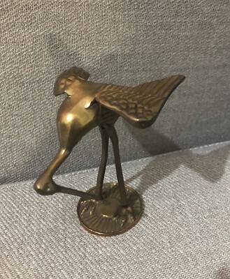 Vintage Kranich MCM Messing Figur unbeschriftet H:12 cm Sockel D:5 cm